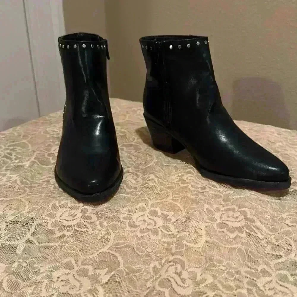 Faux Leather Studded Ankle Boots - Picture 2 of 7